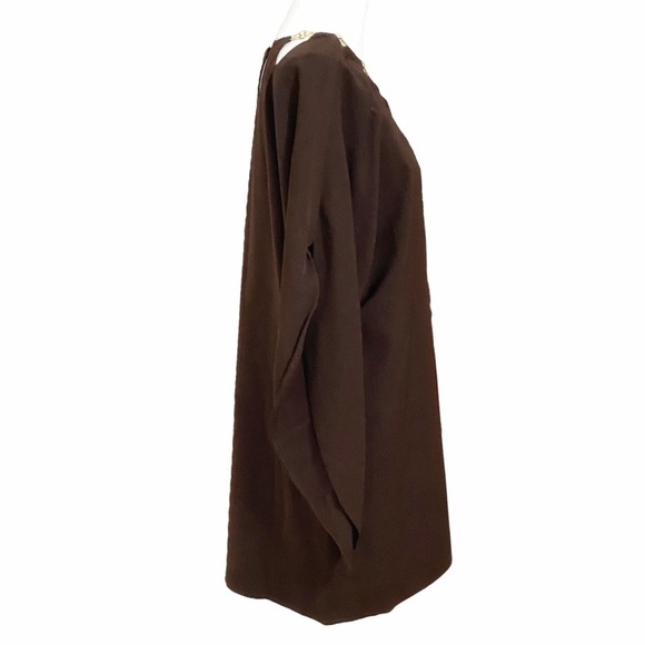 LANVIN PARIS BROWN GOLD METALLIC NECKLINE SHIFT DRESS - 40 (L) - Picture 2 of 11